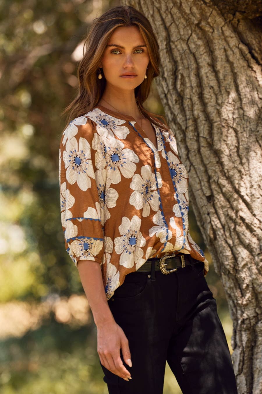 Plus Floral Printed 3/4 Sleeve Blouse