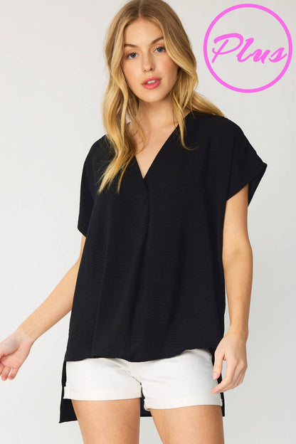 ST3611-PLUS - SOLID V NECK RELAXED FIT SHORT SLEEVE TOP