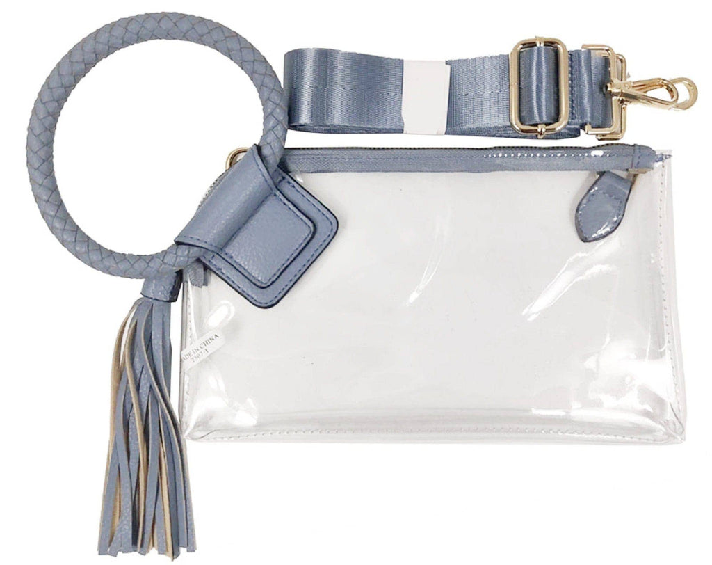 AD205T See Through Clear Cuff Handle Tassel Wristlet Crossbody