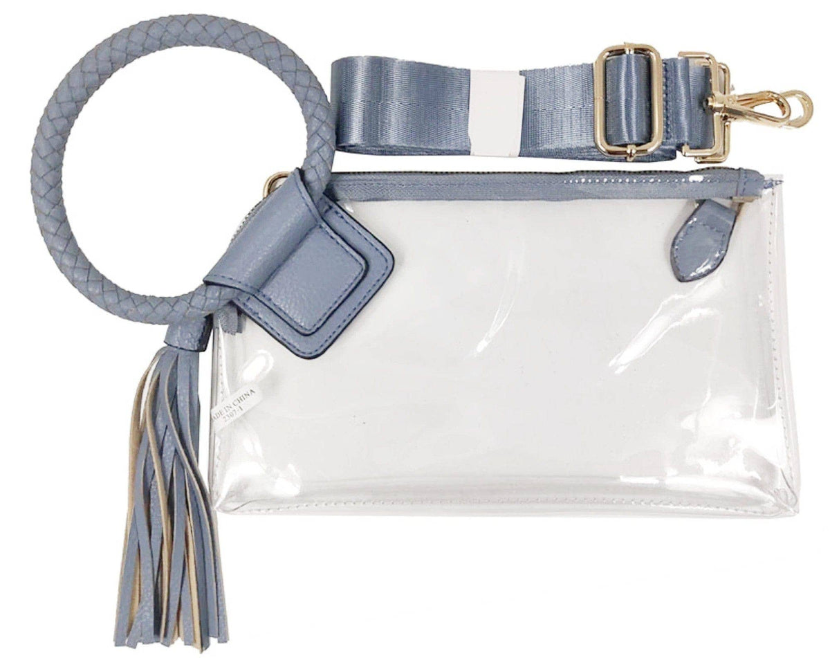 AD205T See Through Clear Cuff Handle Tassel Wristlet Crossbody