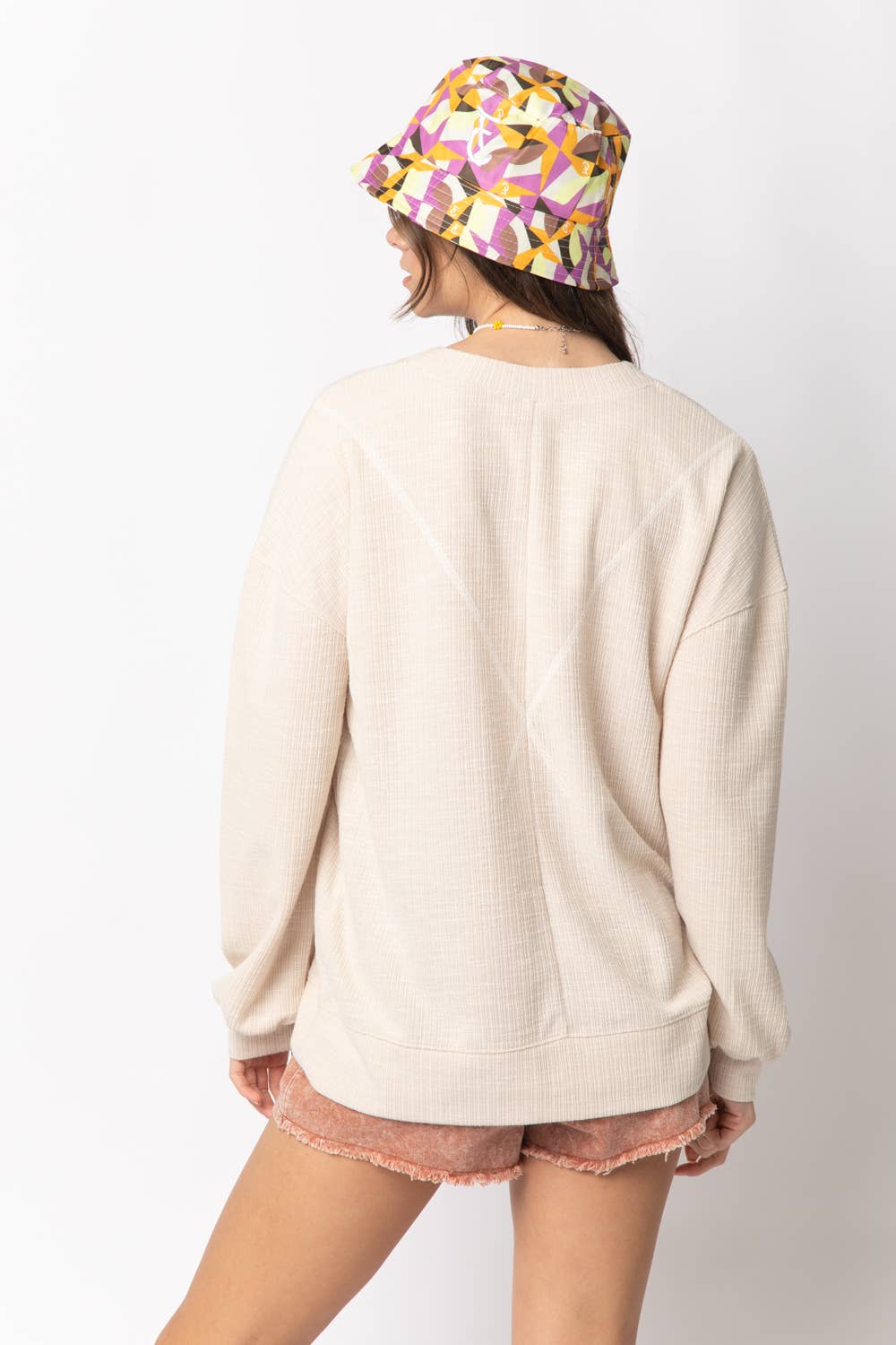 NT10897-Ribbed Knit V Stitch Top