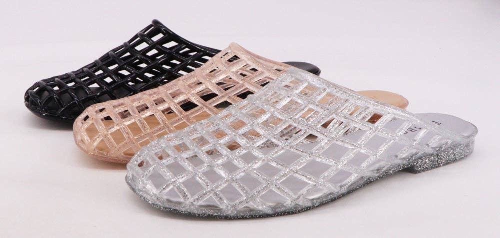 Bamboo MISHA-01 Women's Jelly Woven Mule Flats – Breathable Slip-On Closed Toe Slides