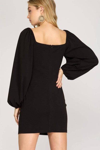 BLACK HEAVY TEXTURED RUCHED SKIRT FRONT DETAIL MINI DRESS : Black / Contemporary / S
