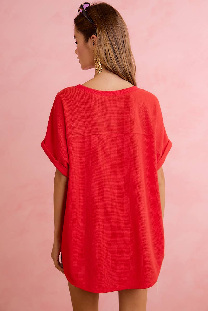 GAMEDAY FOOTBALL PATCHWORK WAFFLE SHORT TOP