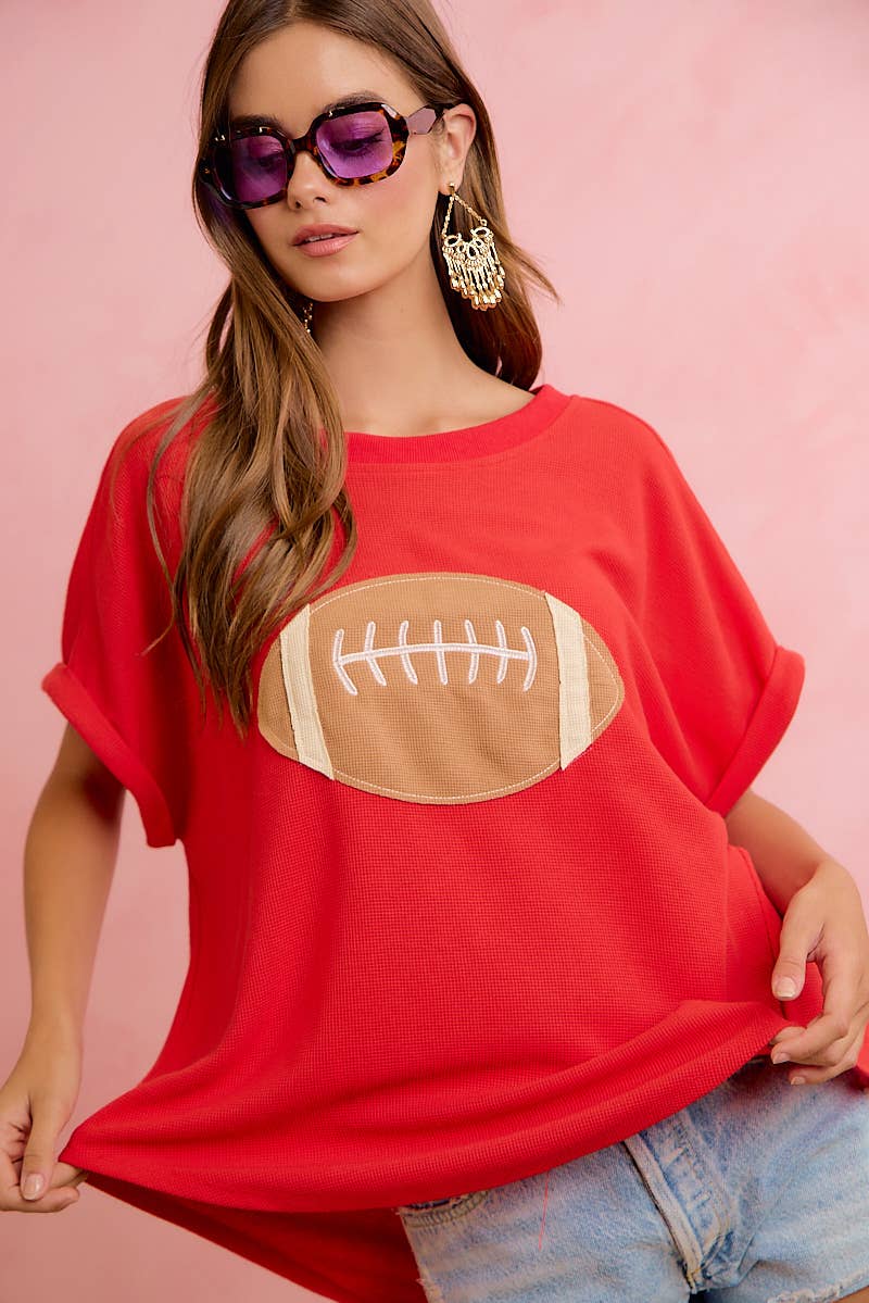 GAMEDAY FOOTBALL PATCHWORK WAFFLE SHORT TOP