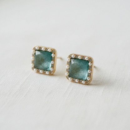 Blue Cubic Zirconia Geometric Stud Earrings