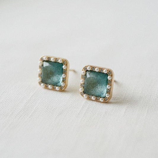 Blue Cubic Zirconia Geometric Stud Earrings