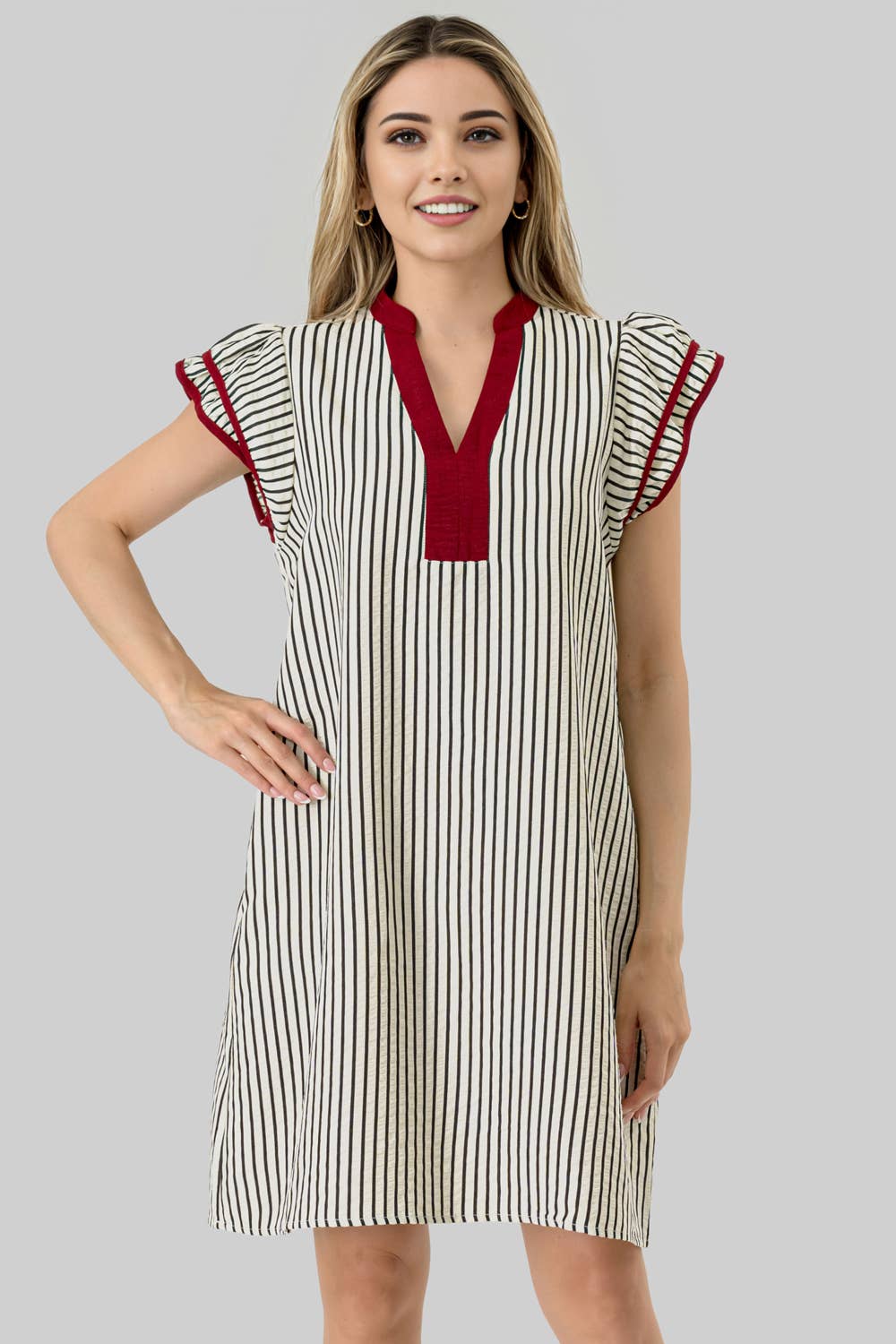 Mbd 9762 Blake Game Day Ruffle Stripe Dress Black/ Burgundy 