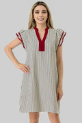 Mbd 9762 Blake Game Day Ruffle Stripe Dress Black/ Burgundy 