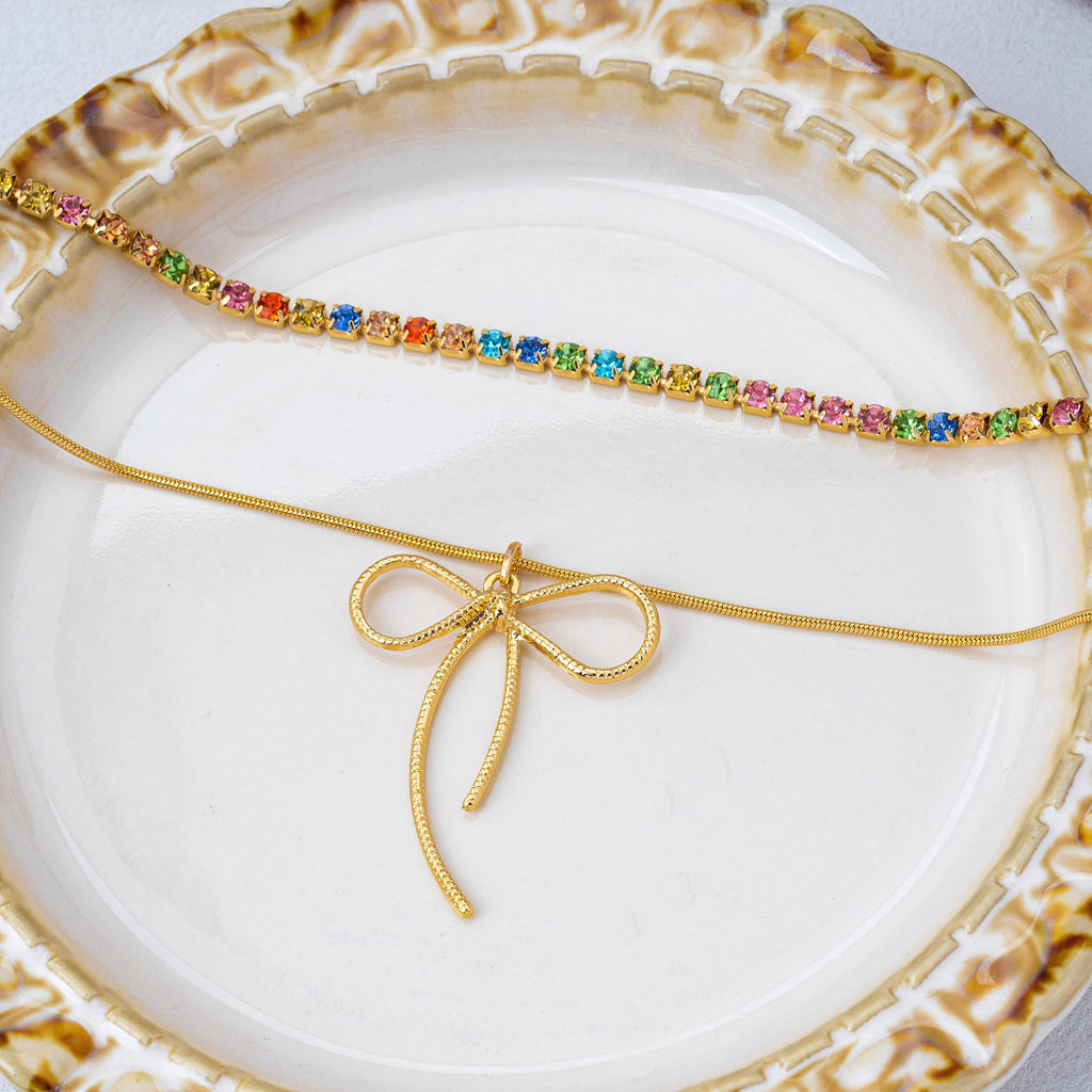 Rainbow Gemstone Bow Layered Necklace | 80N93283
