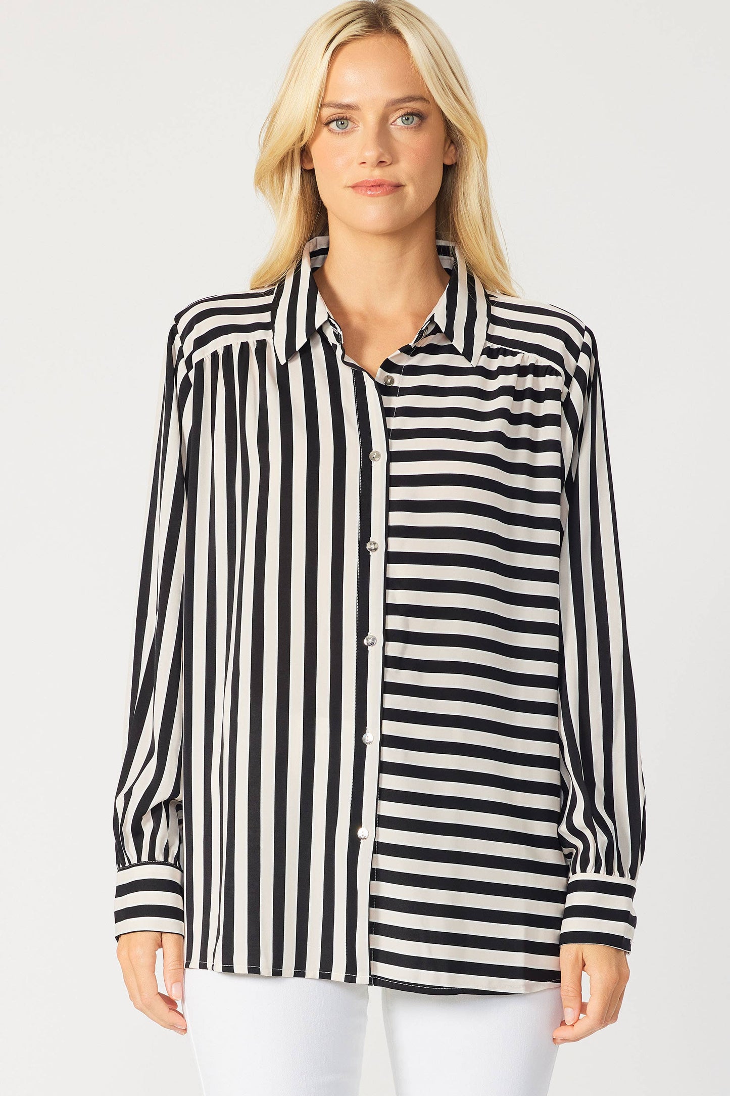 IT3857 - STRIPED BUTTON DOWN BLOUSE