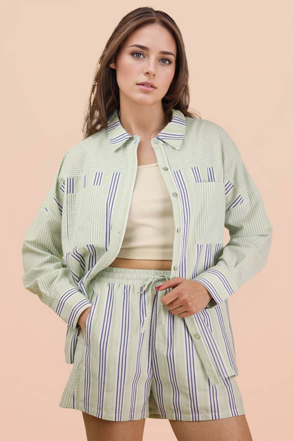 Stripe Woven Shirt Top & Shorts Set