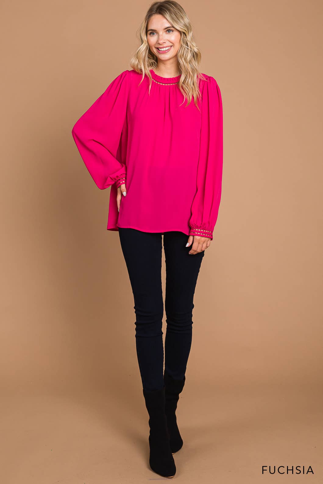 64556W-Women's Soft Ladder Trim Detailed Top