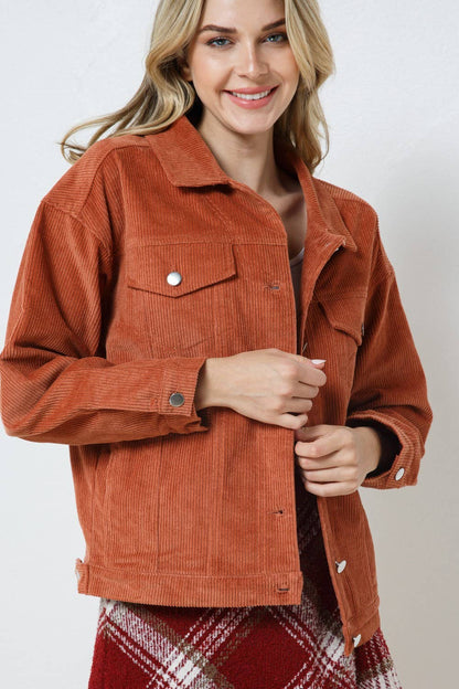CAMEL CORDUROY COLLARED BUTTON DOWN JACKET JK7763: CAMEL / Contemporary / M
