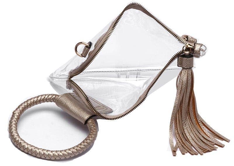 AD205T See Through Clear Cuff Handle Tassel Wristlet Crossbody