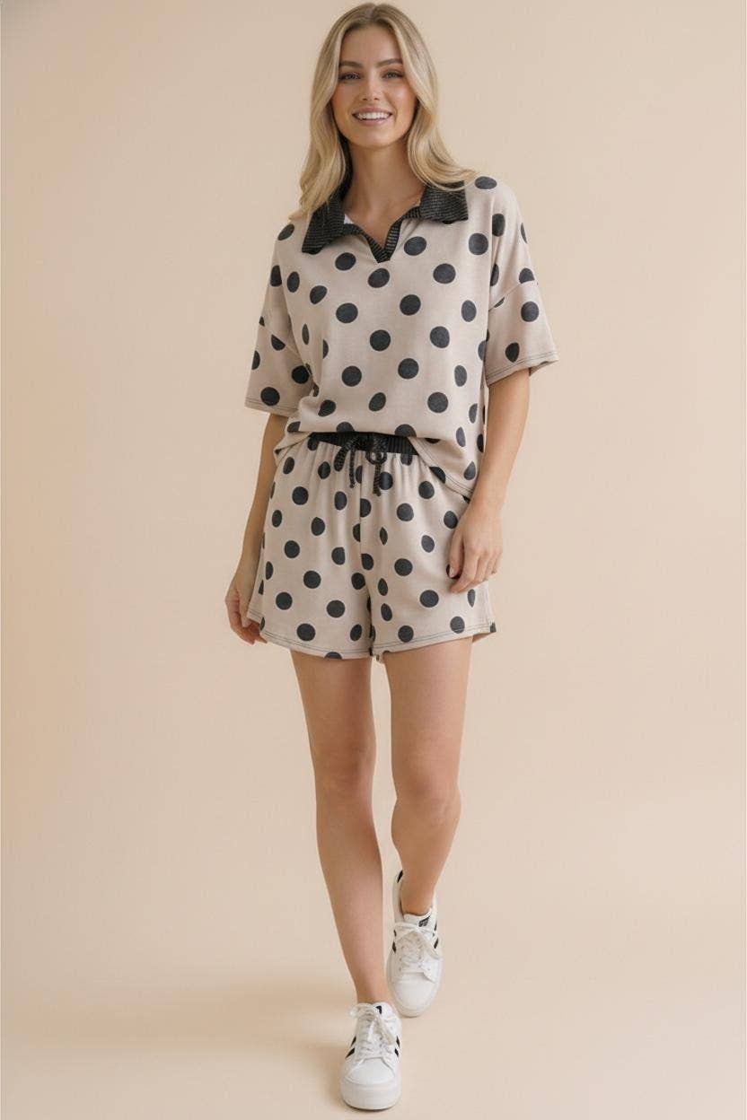 Plus Polka Dot Color Block Loose Fit Lounge Set