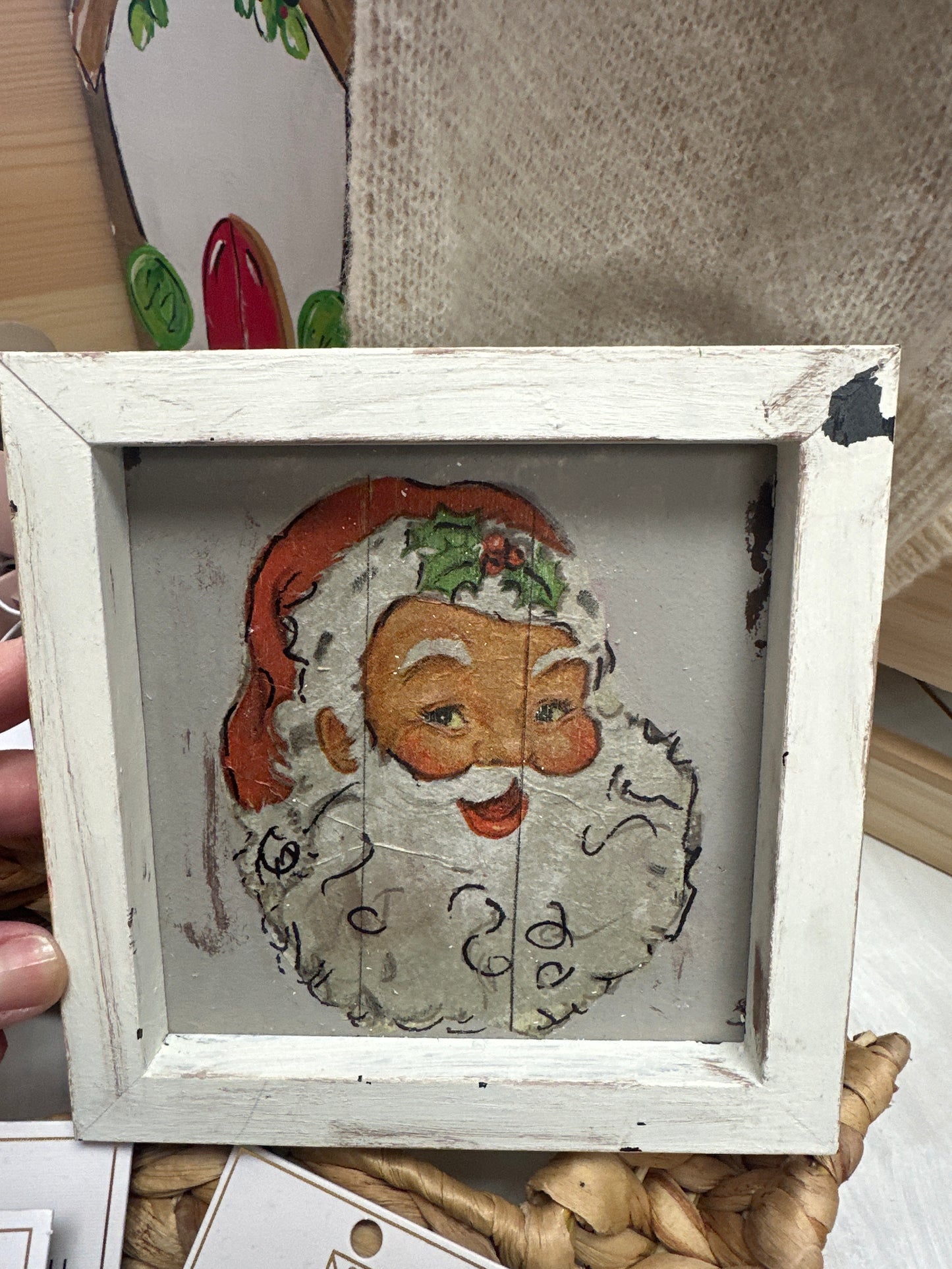 HANDPAINTED WOOD FRAME SANTA