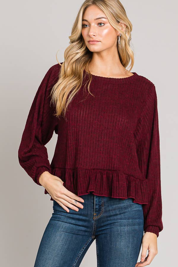 Long sleeve ruffle hem top