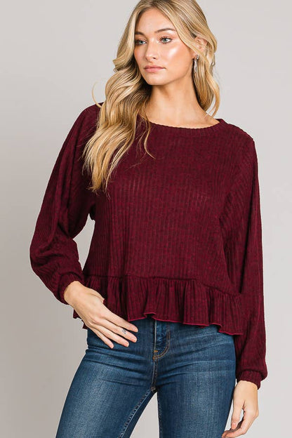 Long sleeve ruffle hem top