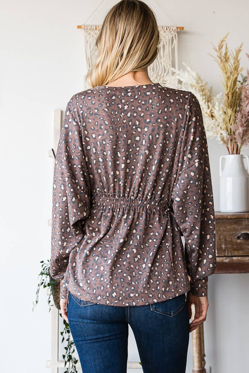 Long Sleeves Ruffle Elastic Waist Side Tie Top