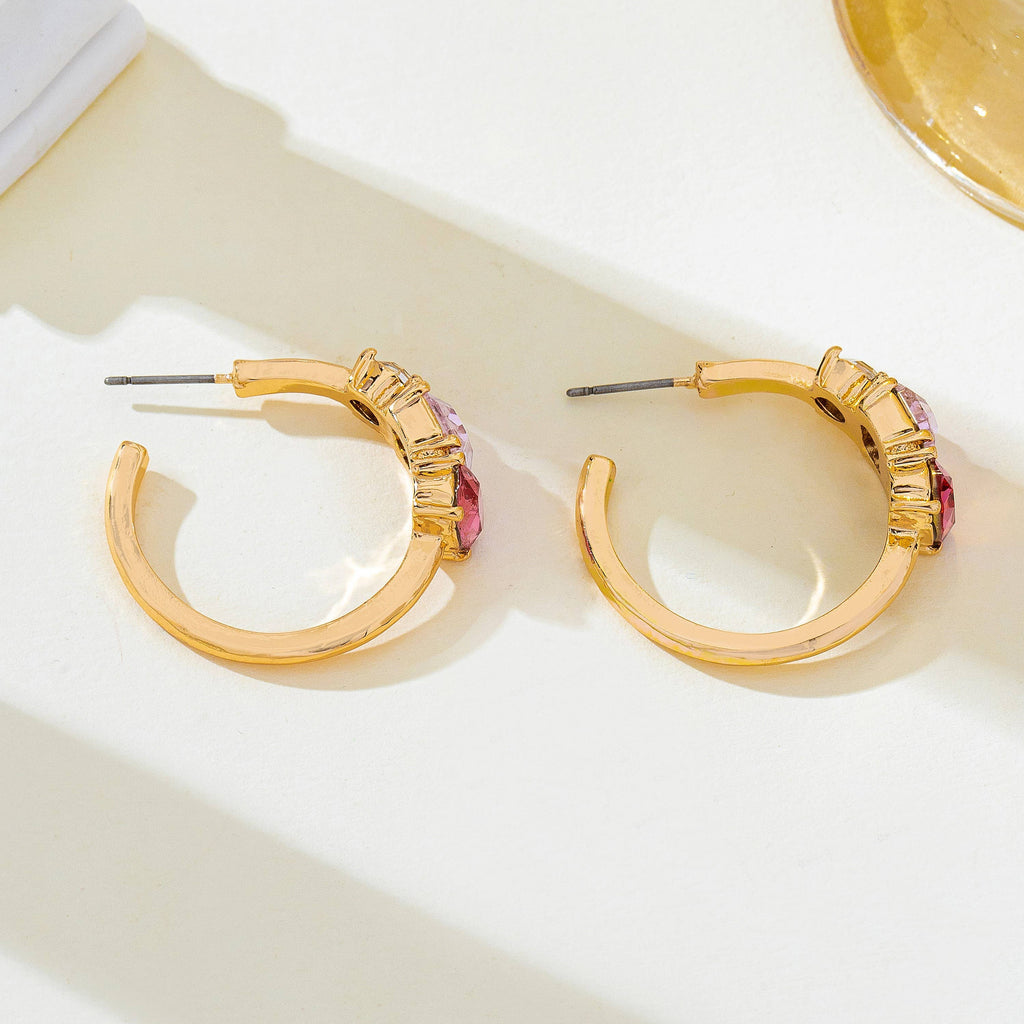 Rosy Gradient Crystal Hoop Earrings | 80E62449