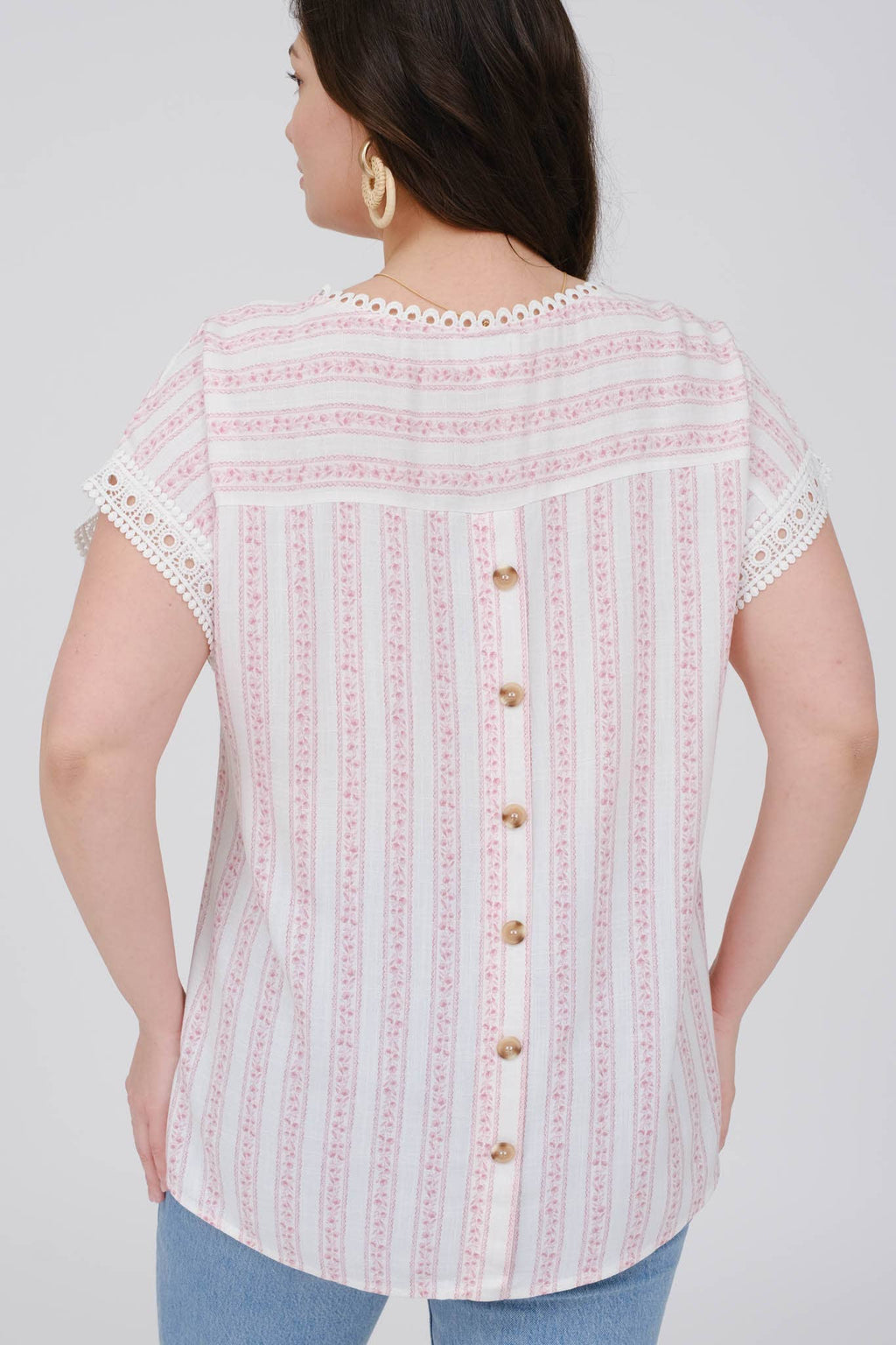 PLUS STRIPE FLORAL BATWING SHORT SLEEVE TOP