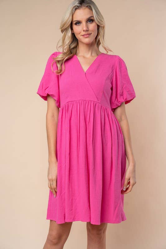 D90627 Short Sleeve Solid Woven Dress