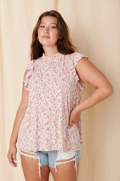 PLUS RUFFLE MOCK NECK RUFFLE SLEEVE KNIT TOP