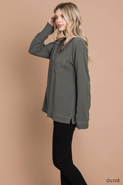 63165W - Fall/Winter Long Sleeve Cotton Gauze Top