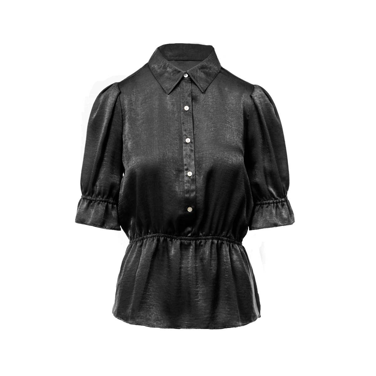 Elbow Sleeve Blouse With Half Placket