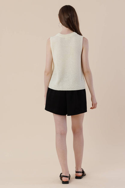 Embroidery Ribbon Knit Sweater Tank – Sleeveless Bow Vest