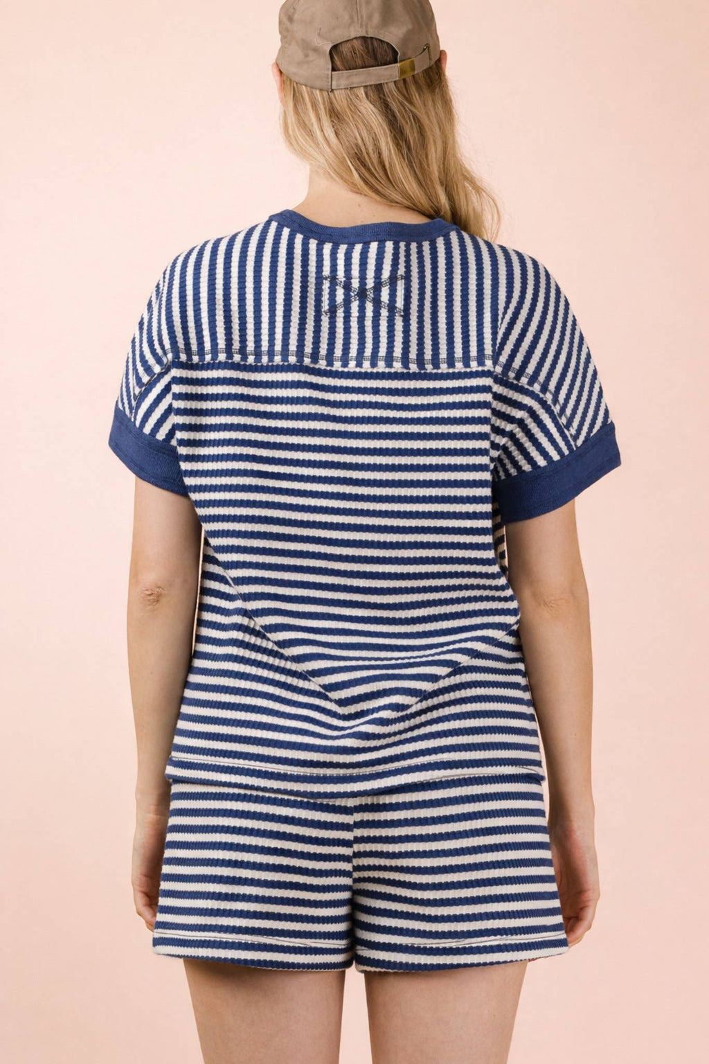 NT12480SET-Striped Comfy Knit Top & Shorts Set