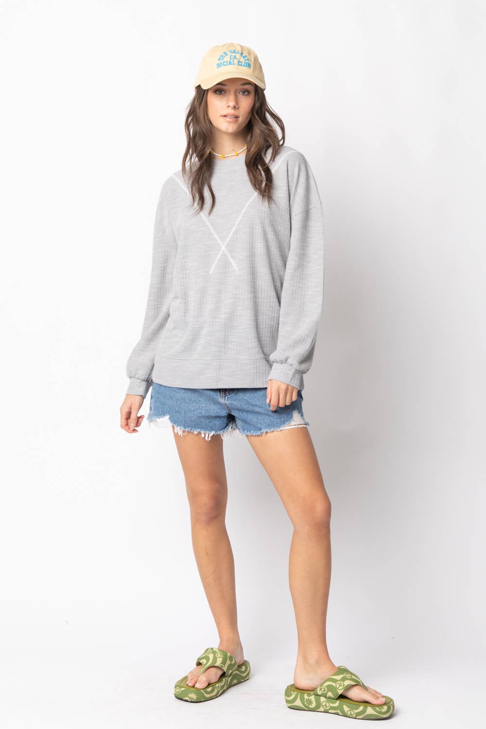 NT10897-Ribbed Knit V Stitch Top