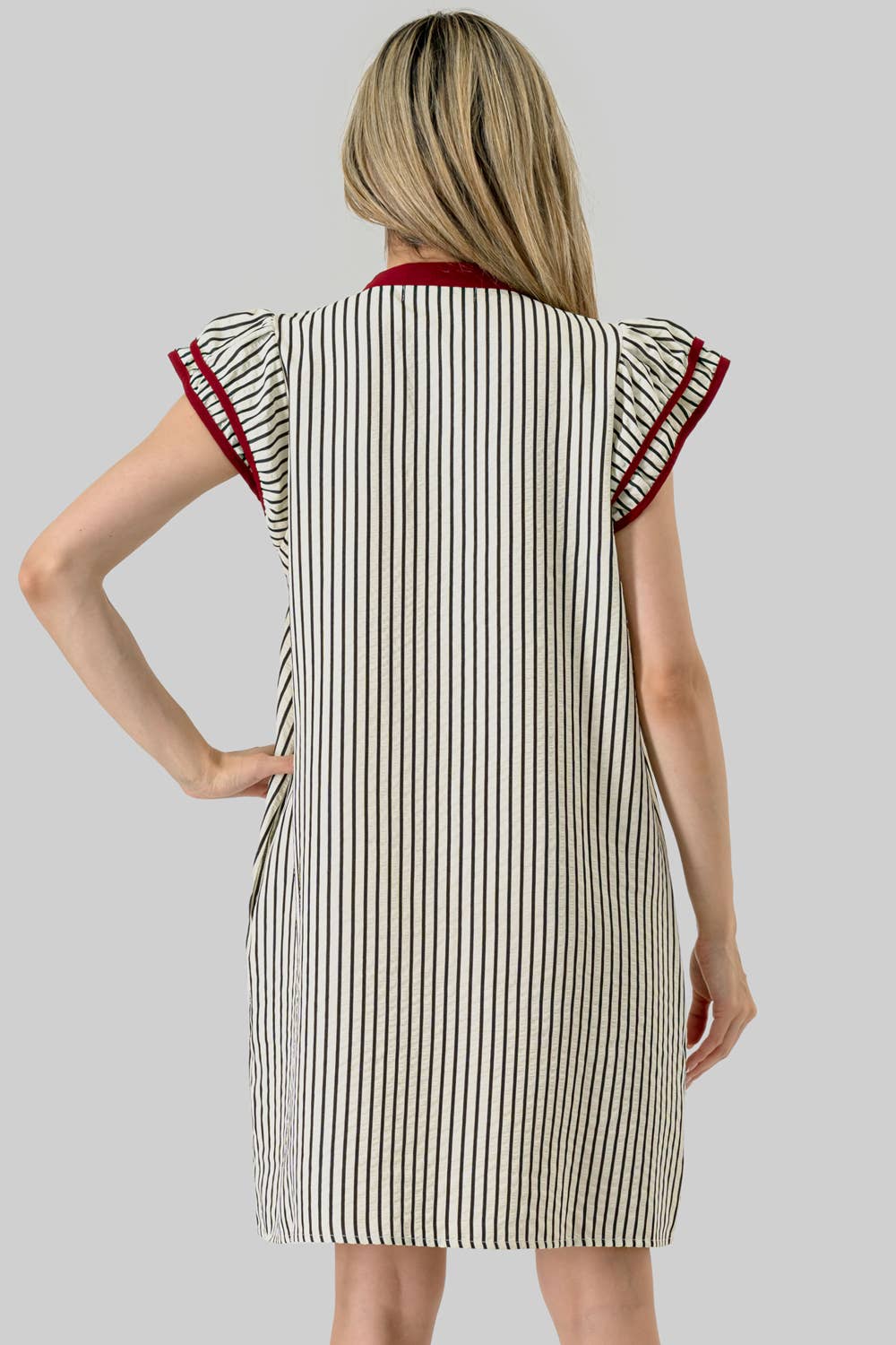 Mbd 9762 Blake Game Day Ruffle Stripe Dress Black/ Burgundy 