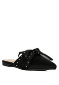 Makeover Studded Bow Flat Mules: BLACK / 10US