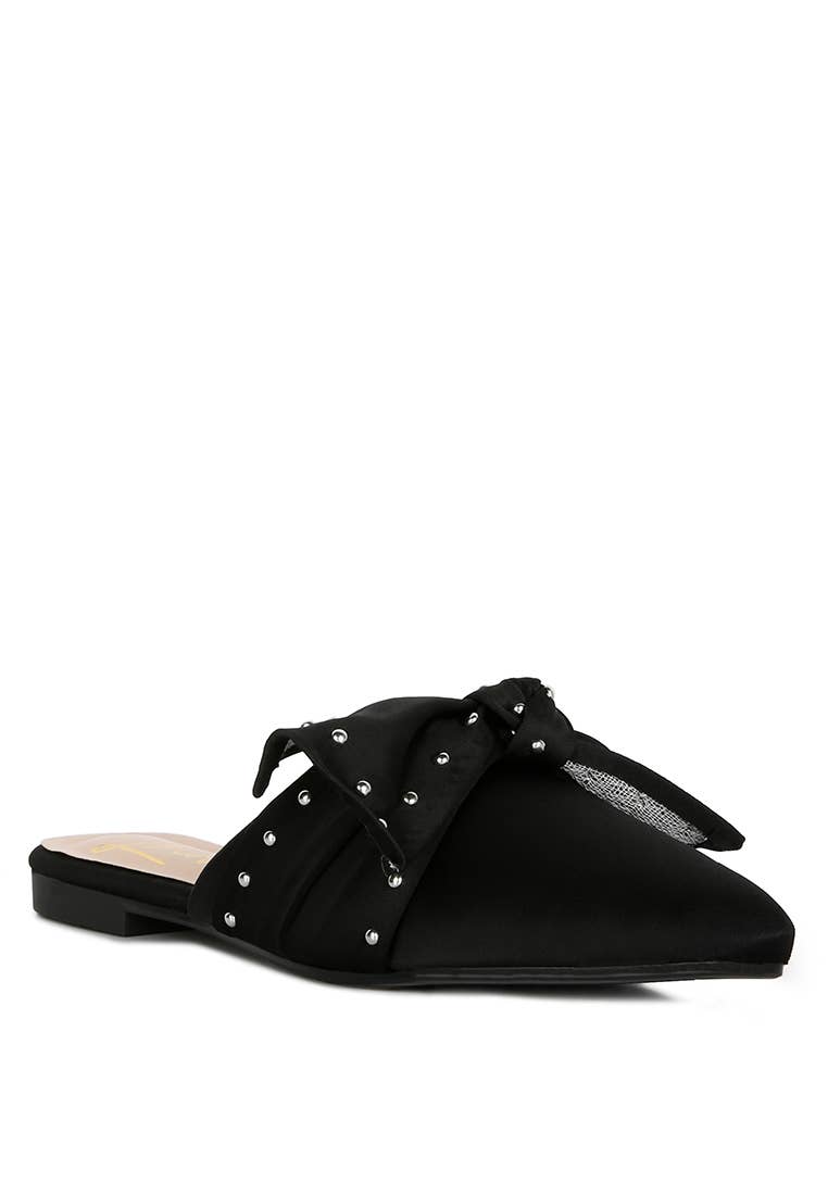 Makeover Studded Bow Flat Mules: BLACK / 10US