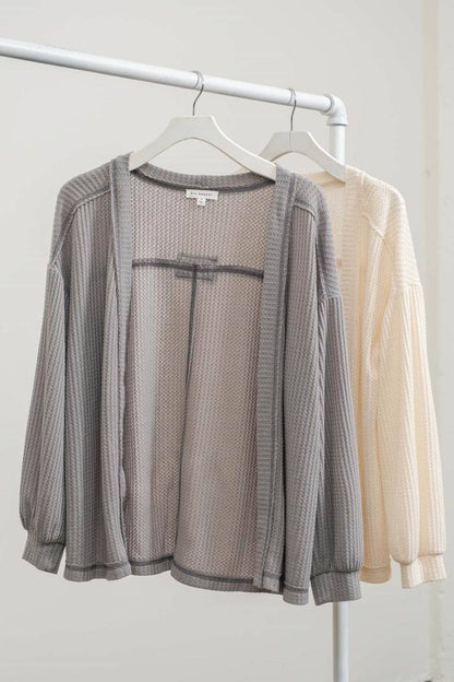 REVERSE STITCHED OPEN FRONT CARDIGAN