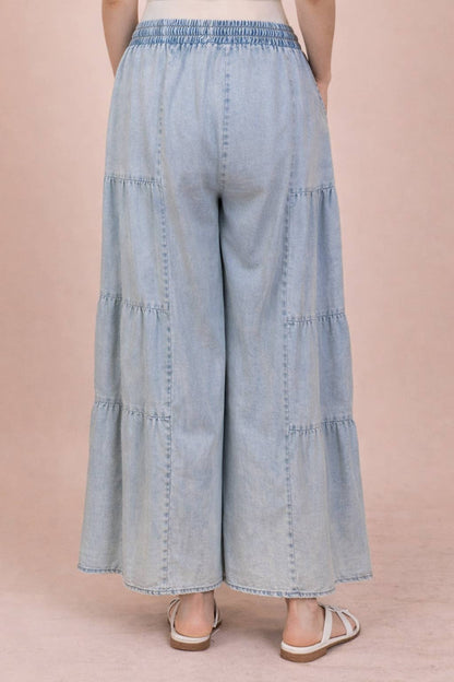 NP70989-Tiered Layers Mineral Washed Chambray Pants