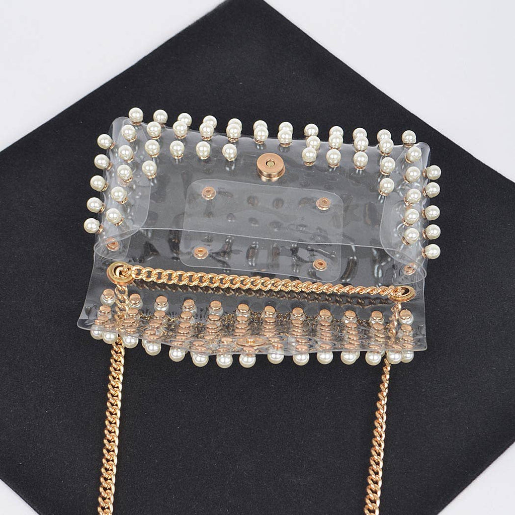 Rhinestone Clear Belt Bag W/Chain PB8633