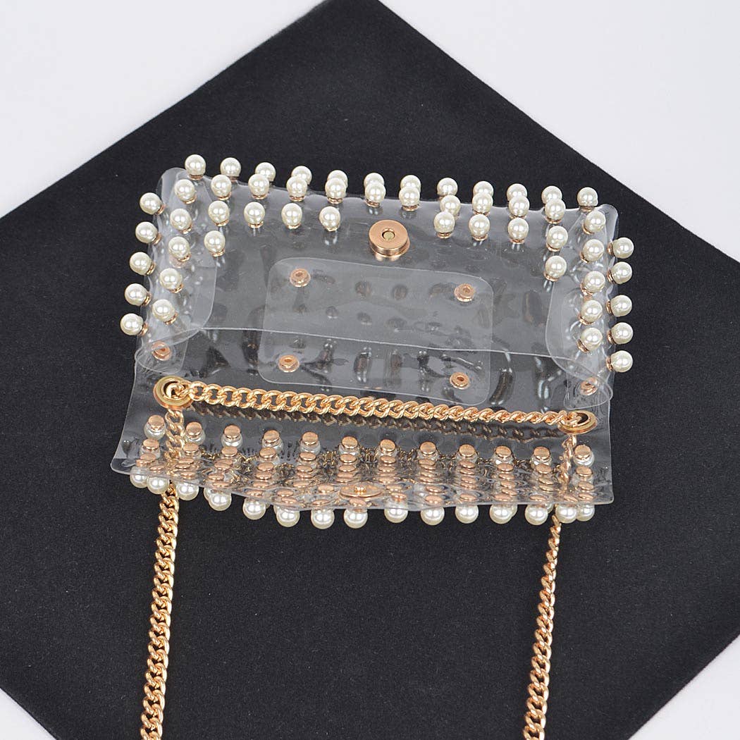 Rhinestone Clear Belt Bag W/Chain PB8633