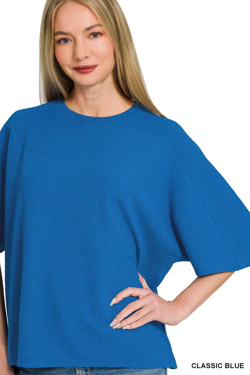 Double Knit 3/4 Sleeve Top w/ Exposed Seams - Zenana