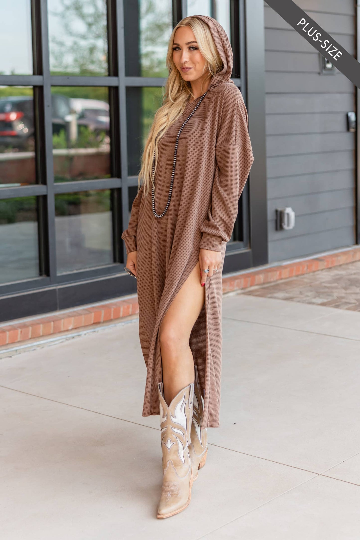 PLUS SIZE Waffle Knit Thermal Duster