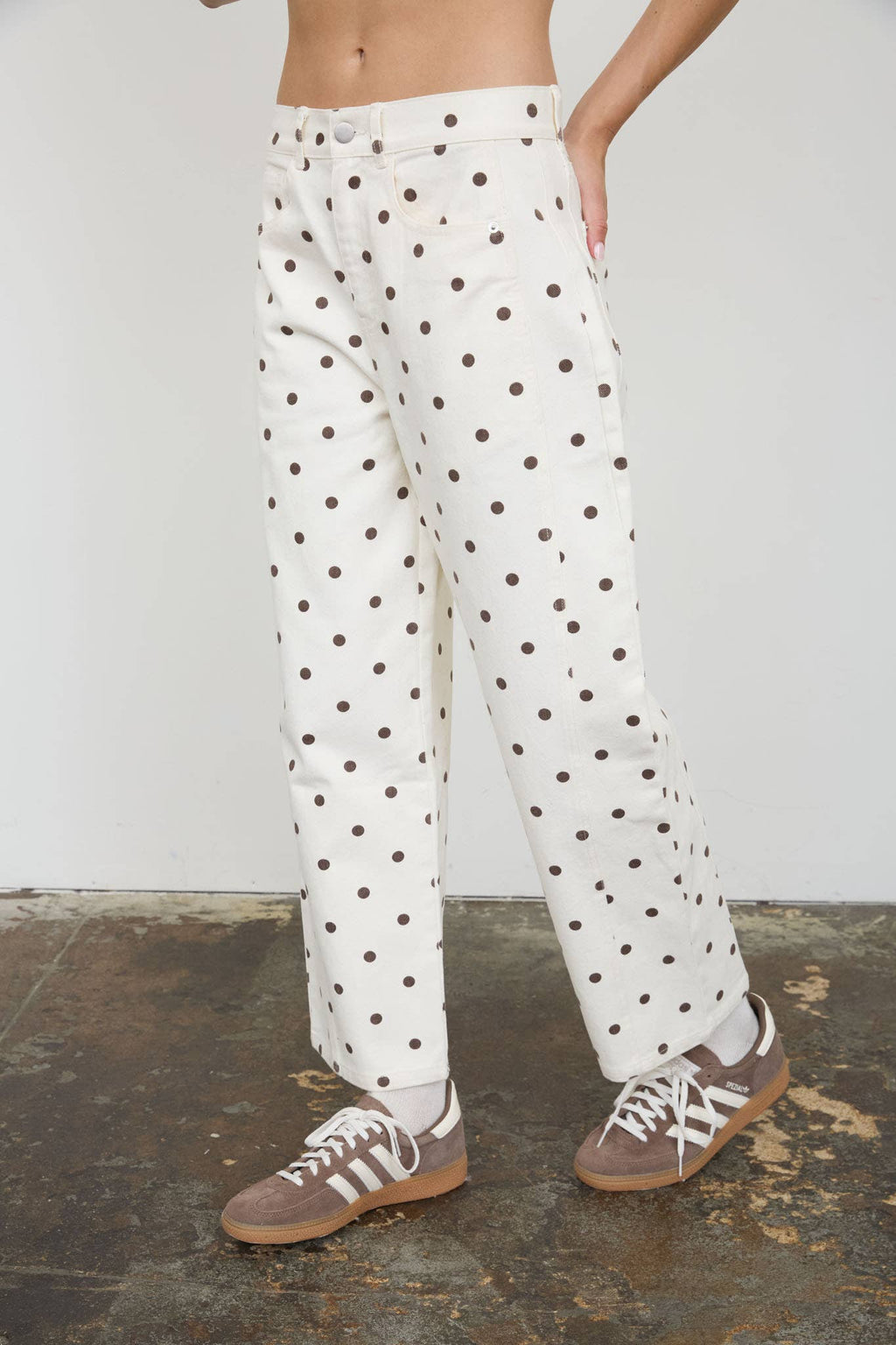 POLKA DOT HIGH WAIST WIDE LEG JEANS