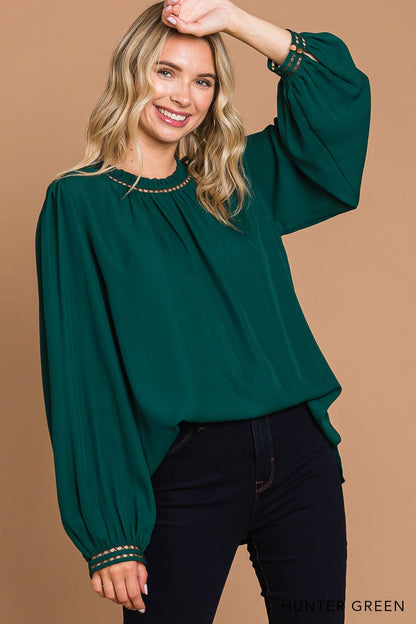 64556W-Women's Soft Ladder Trim Detailed Top