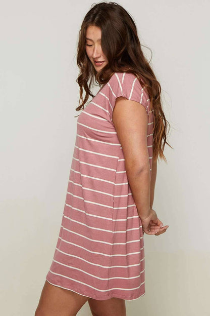 PLUS STRIPE V-NECK TEE DRESS