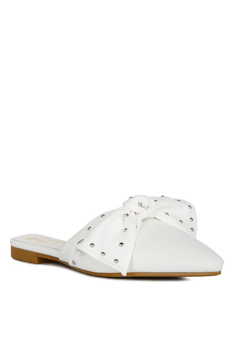 Makeover Studded Bow Flat Mules: BLACK / 10US