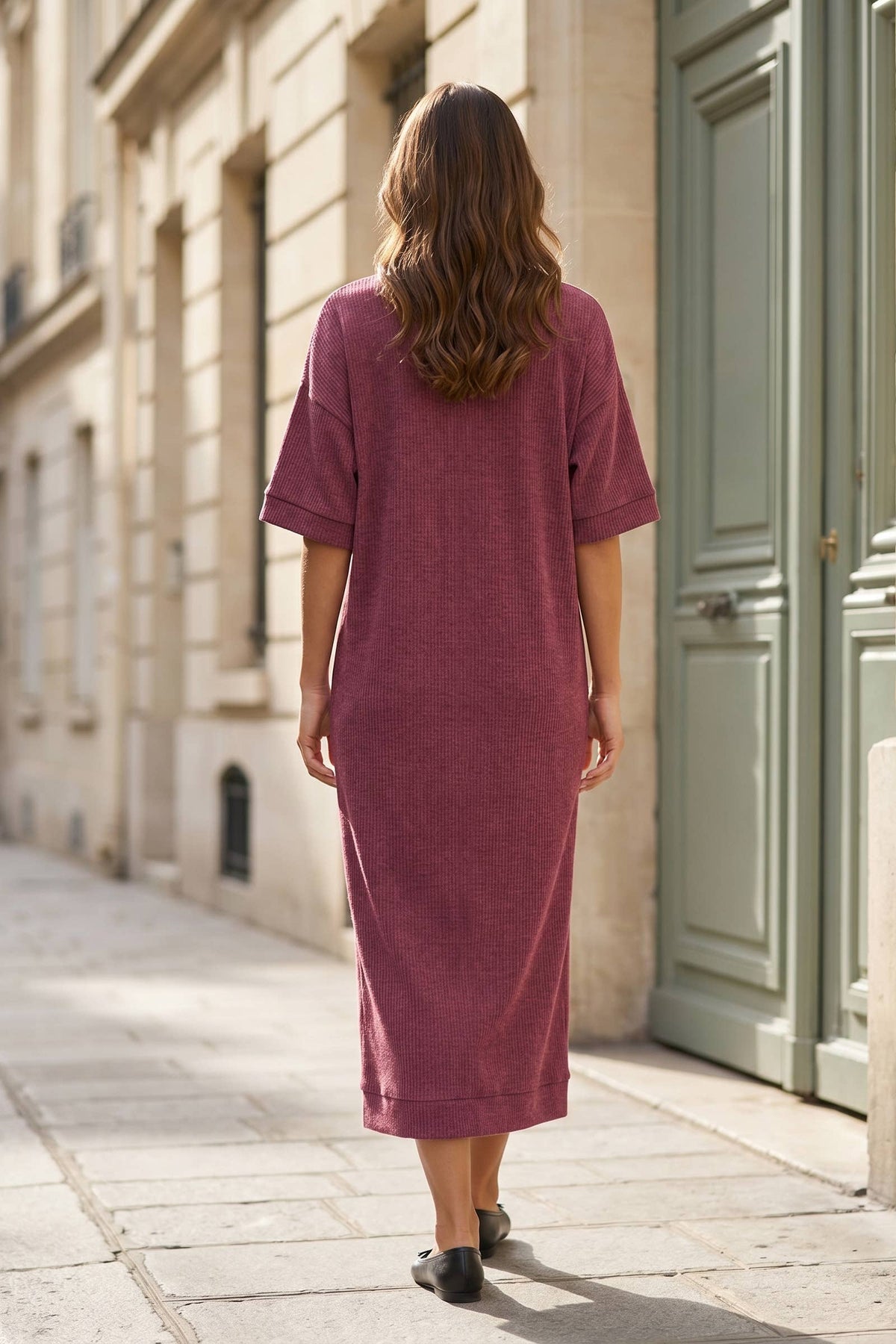 Relaxed Fit Ribbed Maxi Dress