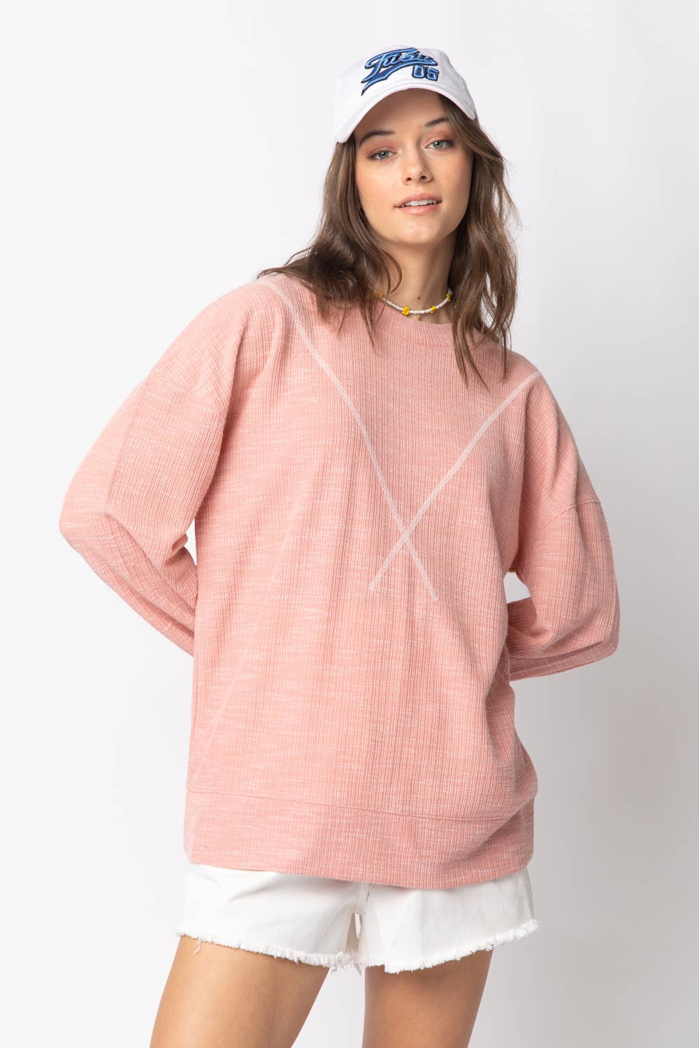 NT10897-Ribbed Knit V Stitch Top