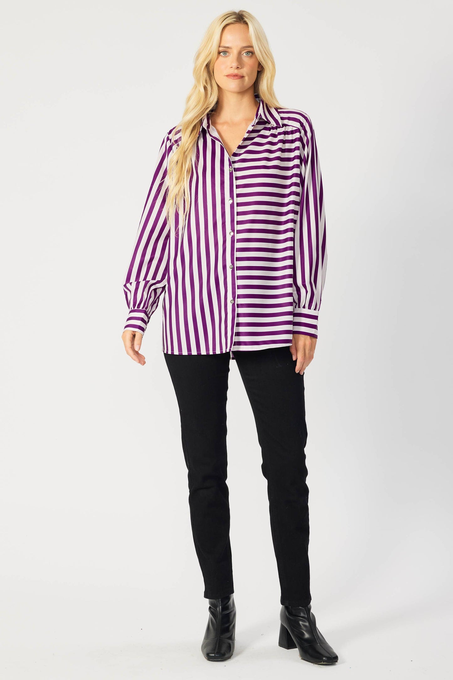 IT3857 - STRIPED BUTTON DOWN BLOUSE