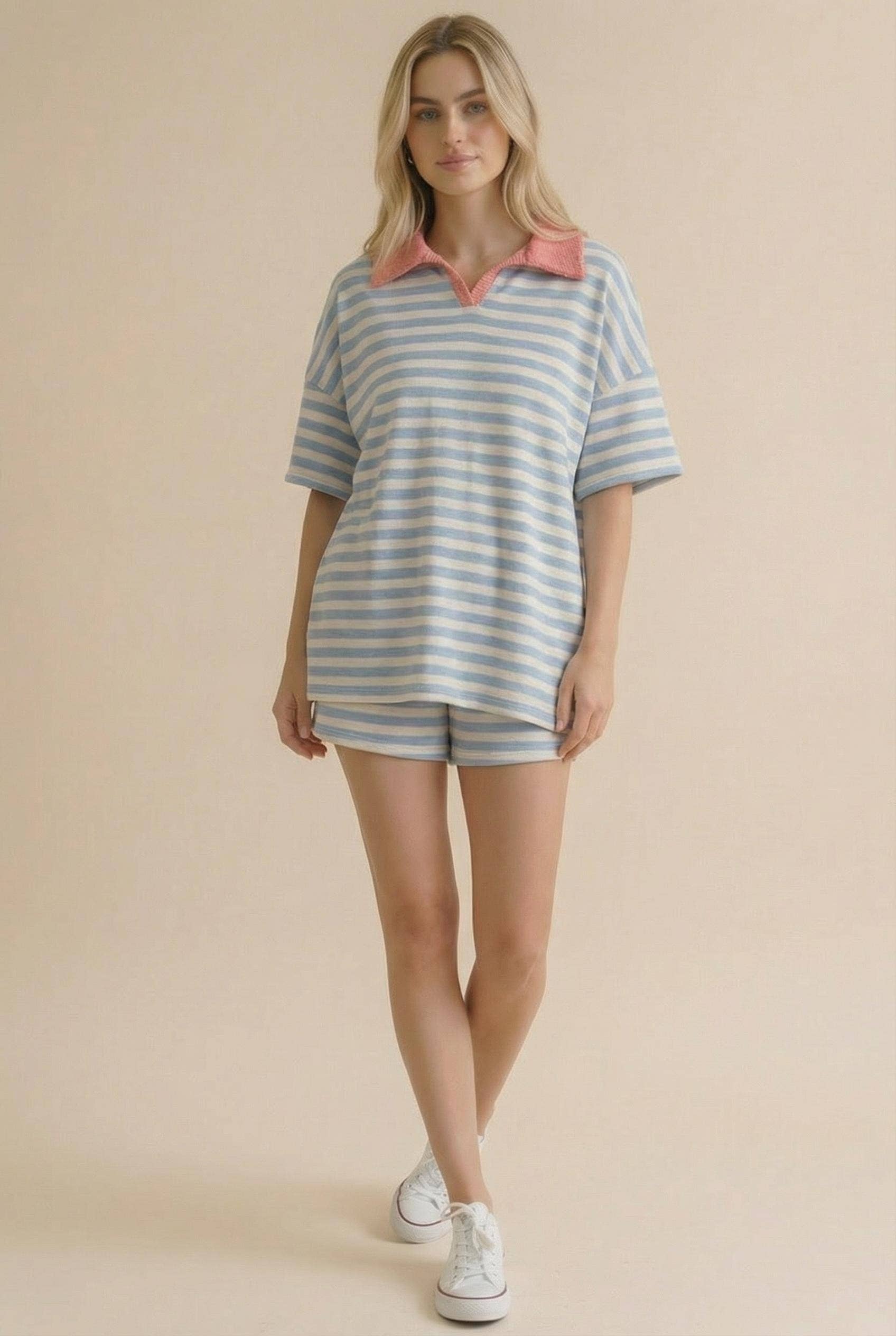 Stripe Color Block Loose Fit Lounge Wear Set